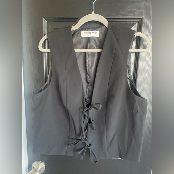 Missguided Black Tie Front Vest-Size XL - Picture 1 of 6